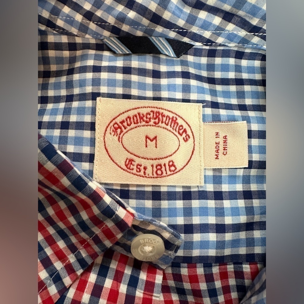 Brooks Brothers Long Sleeve Button Down Shirt Men’s Sz M Red White Blue Check - Picture 7 of 10